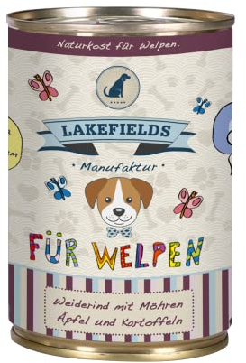 Lakefields Premium Welpenfutter Nass | Rind 61% | 6 x 200g | Getreidefreies Hundefutter für Welpen | Natürliche Zutaten in Lebensmittelqualität | Äpfel, Zucchini & Karotten | Schonend gegart
