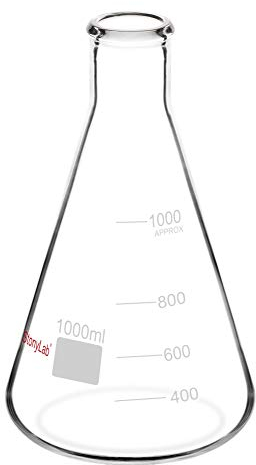 stonylab 1-Pack Glass 1000ml Heavy Wall Narrow Mouth Erlenmeyer Flasks with Heavy Duty Rim, 1 L (1 Liter)