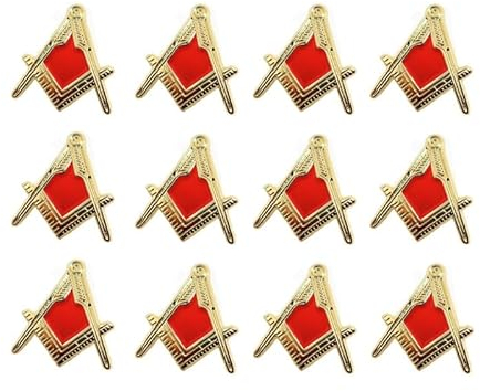 BOBIJOO Jewelry - Pins Epingle Boutonnière Broche Franc Maçonnerie Equerre Compas Or Rouge Royal - 12 pcs