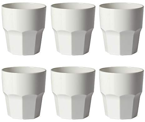 omada Design 6 verres à boissons de 30 cl pour vos long drink en plastique 9 cm de hauteur, incassables,forme octogonale empilables et allant au lave-vaisselle, Ligne Unglassy (6 pièces Blancs)