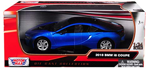 Motormax 79359 BMW i8 Coupe Metallic Blau mit schwarzem Deckel 1/24 Druckguss Modellauto