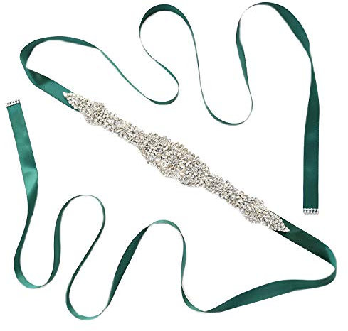 Lauthen.S Strass Schärpe Gürtel für Hochzeit Braut/Babyparty Kleid, Dunkelgrün, Einheitsgröße