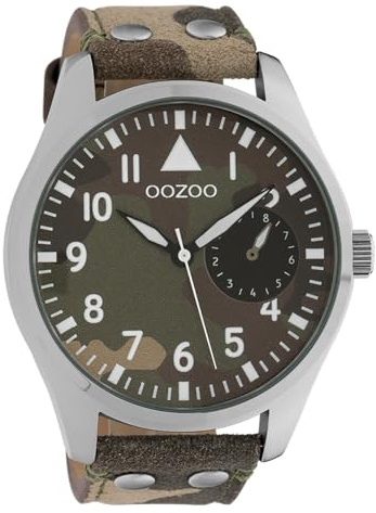 Oozoo Herrenuhr mit Lederband Quarz 48 MM Camouflage C10326