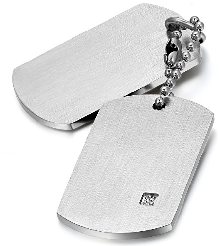 JewelryWe Colgante Collar Personalizado Dog Tag Militar Doble, Hombre Mujer Personalizadas Placas Estilo Ejército para Grabar, Acero Inoxidable Plateado Pulido (F-plateado CON grabado)