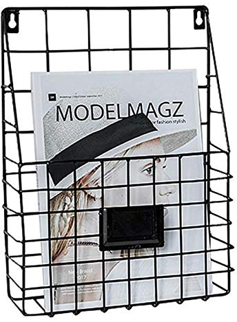 Cratone Zeitungshalter Wand Magazinhalter hängend Zeitschriftensammler Schwarz Metal Zeitungshalter Gitter Bücherregal Aufbewahrungskorb Gitter Pinnwand, für Büro Bad Küche