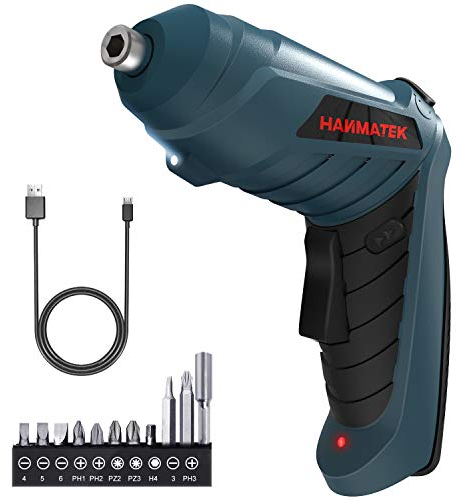 Cacciavite Elettrico, HANMATEK Avvitatore Elettrico a 2 Posizioni (90° a 180°), 1 Connettore, 10 Punte, Trapano Avvitatore senza Fili, 3,6V, 3 Nm