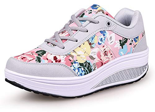 Donne Sneaker Dimagrante Scarpe Passeggio & Scarpe Ginnastica Fitness Cunei Piattaforma Scarpe（34,5 Grigio Rosa