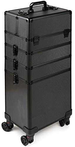 SEVICO Kosmetikkoffer professioneller Make-up Koffer mit drehbaren Universalrollen Schminkkoffer Make-up Aufbewahrung Organizer für die Reise abschließbare Box Koffer mit Tragebox Schwarz V7