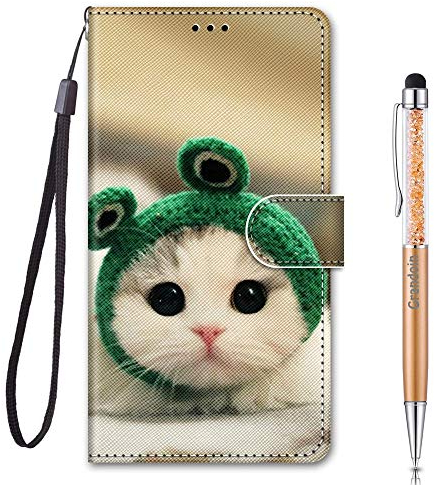 Grandoin Kompatibel mit LG Velvet Hülle, Handyhülle im Brieftasche-Stil, Handytasche PU Leder Flip Cover 3D Bunte Muster Book Hülle Case Schutzhülle für LG Velvet (Frosch Katze)