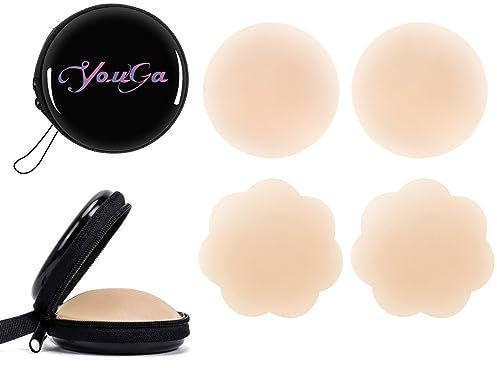 YouGa Women Silicone Pasties, Adhesive Bra Reusable 2/4 Pairs Invisible Silicone Nipple Cover