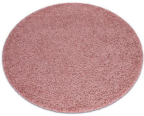 rugsx Tapis SOFFI Shaggy 5cm; pour la Chambre des Enfants, Le Salon, la Chambre à Coucher, moquettes à Poils Longs, Descente de lit, Rose pâle, Cercle 100 cm