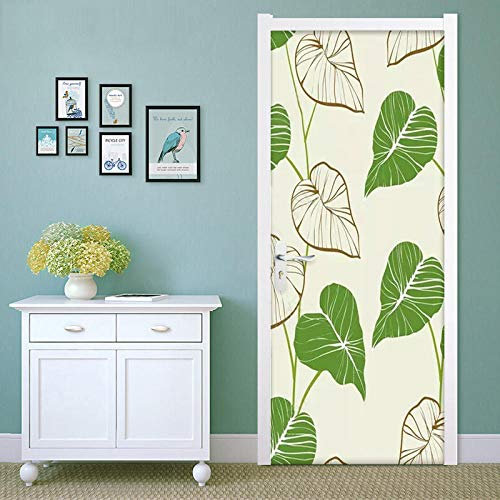 YQLKD Porte Poster Fleur 3D Autocollant De Porte De Feuille Verte Peintures Murales De Porte D' Enfants Accueil Affiche Simple
