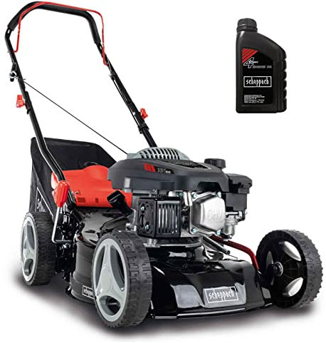 Scheppach Tondeuse à Gazon Thermique MP132-42 | Largeur de Coupe 42cm | 3,4 CV | Robuste | Fonction de Nettoyage | Panier 45L | Réglage de la Hauteur en 7 Positions (25-75mm) | Huile Incluse