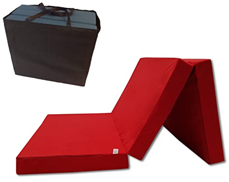 Odolplusz Klappmatratze Faltmatratze Klappbett - Made IN EU - als Matratze Gästebett Gästematratze einsetzbar (Rot mit Tasche, 80 x 200 cm)