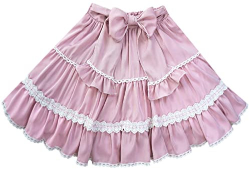 Lolita Kawaii Kurzen Rock Teens Süße Lace Up Schule Mädchen Elastische Nette Plissee A-Linie Tiered Tutu Fliege Röcke, Rosa, Medium