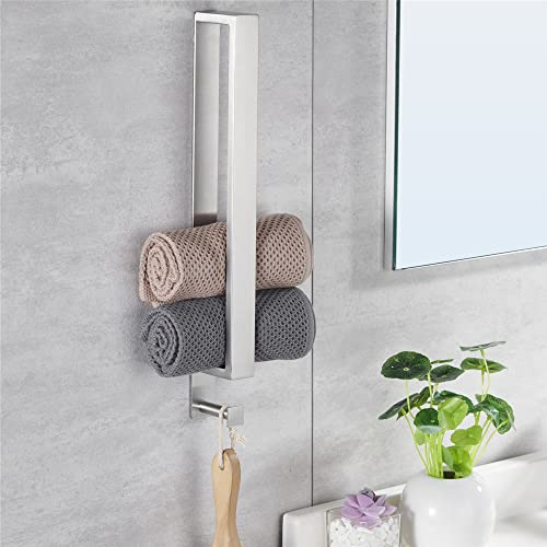 CCKOLE Porte-Serviettes sans perçage argenté brossé - Porte Serviette Barre en Acier Inoxydable 304 - avec Crochet - Auto-Adhésif 40 cm - pour Salle de Bain
