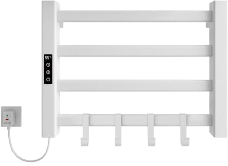 Portasciugamani Elettrico 550x350mm Scaldasalviette Radiatore da Bagno Elettrico Portasciugamani intelligente, IP24 Impermeabile, Temperatura regolabile 30-70℃, Temporizzazione 1-9 ore-White Left