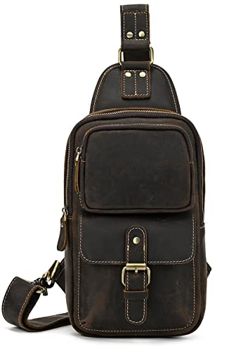 newsbirds Herren Echtes Leder Brusttasche Umhängetasche Sport Outdoor Messenger Bag Wanderrucksäcke,9331 dunkelbraun