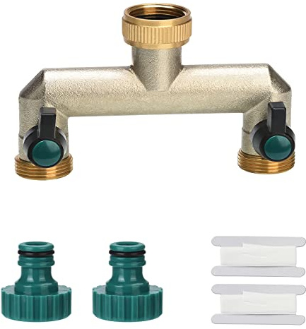 Profiwoab 2-Wege Wasserhahn Wasserverteiler, 3/4 Zoll Wasserverteiler mit Kugelventilen aus Messing,Gartenschläuche Adapter,2-Wege-Verteiler zum Einstellen und Absperren des Wasserflusses