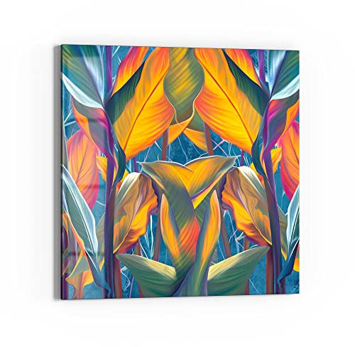 DEQORI Glasbild Echtglas | Motiv Exotisches Blättermeer | quadratisch einteilig 30x30 cm | schöne Dekoration | Wandbild für Wohnzimmer, Schlafzimmer, Flur & Küche | moderne Wanddeko