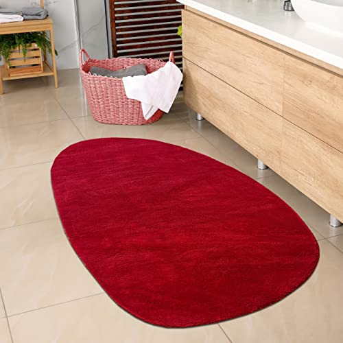 CARPETIA Ovaler Badezimmer Teppich angenehm weich – pflegleicht – in rot, 80x120 cm Oval