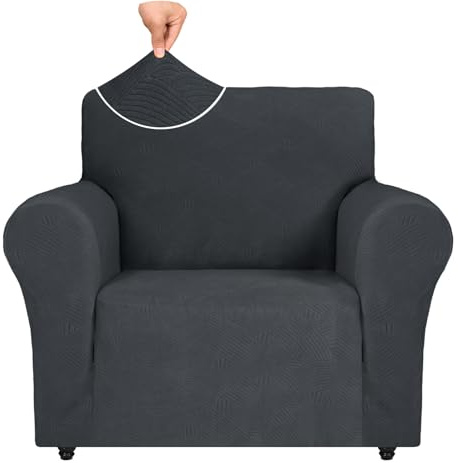 Ystyle Weicher Elastisch Sofabezug 1 Sitzer, Dunkelgrau | Sofaschoner Rutschfest, Universaler Couch Überzug mit Armlehnen, Moderne Sofa Cover, Waschbarer Sofahusse für Wohnzimmer