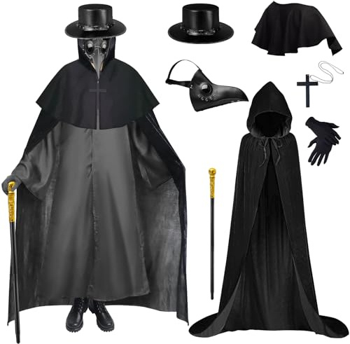 Dhnvcud Pestdoktor Kostüm Herren Plague Doctor Costume für Karneval | Mittelalter Pestdoktor Cosplay Kostüme mit Pestdoktormaske, Horror Steampunk Pestmaske für Erwachsene Halloween Karneval