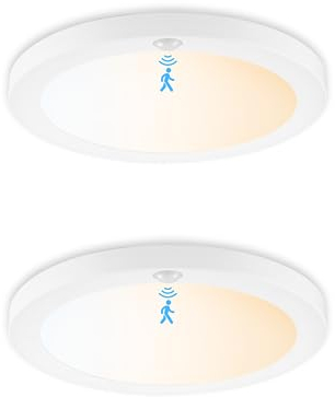 LED Ceiling Light with Motion Sensor,12W 1200LM Motion Sensor Lights Indoor,3000K-4000K-6500K Bathroom Ceiling Light with Memory Function,Ø19CM Round LED Ceiling Light for Porch Stairs Balcony Garage