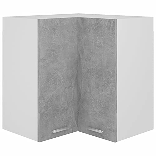 Homgoday Hängender Eckschrank Beton Grau 57x57x60 cm Holzwerkstoff Wandmontierter Küchenschrank Vitrinenschrank Aufbewahrung Schrankeinheit für Küche Wohnzimmer und Büro Innenmöbel