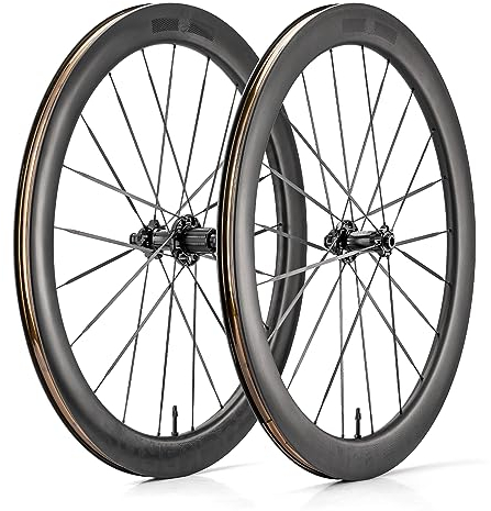 ROCKBROS Fahrrad Laufradsatz 700C für Rennrad aus Carbon T700 55 mm Disc Vorderrad + Hinterrad Kompatibel mit Drahtreifen Tubeless Fahrradteil