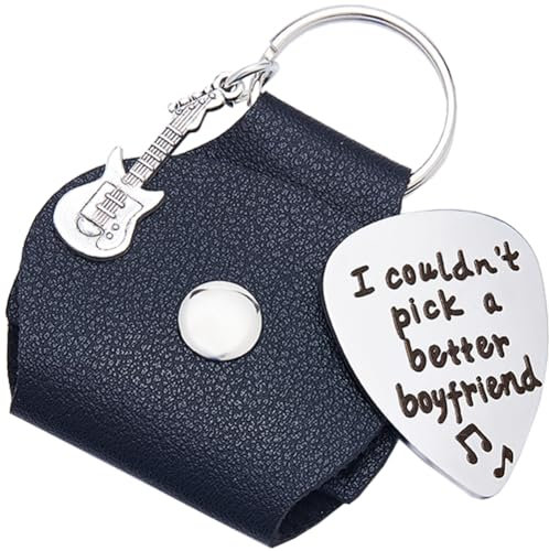 craspire I Couldn't Pick A Better Boyfriend Gitarrenplektrum-Halter Mit Wort-Schlüsselanhänger, Edelstahl, Schwarze Gravur, Leder, Gitarren-Themengeschenke Für Valentinstag, Gitarristen