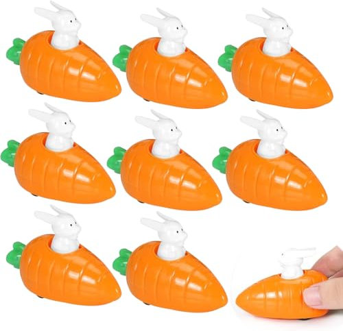 Bukezudang 8er Aufziehbare Hasen mit Karotte im Set - Gastgeschenke | Osterhasen als Mitbringsel Mitgebsel Fahrende perfekt als Ostergeschenk an Ostern für Kinder | ideal für Jungen & Mädchen