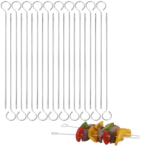 XKSOCT 20 Pezzi Spiedini Barbecue in Acciaio Inox da 20cm Aghi per Involtini Aghi per Cocktail Spiedini di Kebab Riutilizzabili di Alta qualità Barbecue Spiedini Falò con Manico ad Anello