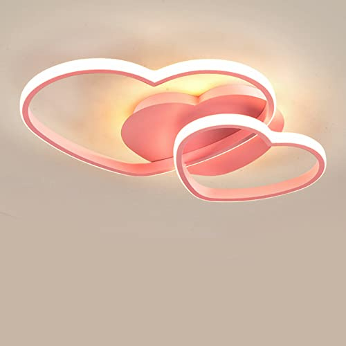 XUEMANSHOP LED Deckenlampe, 42W Herz Deckenleuchte dimmbar mit Fernbedienung, 3500-6500k Kinder Deckenlampe, Für Kinderzimmer Jungenzimmer Mädchenzimmer, Rosa