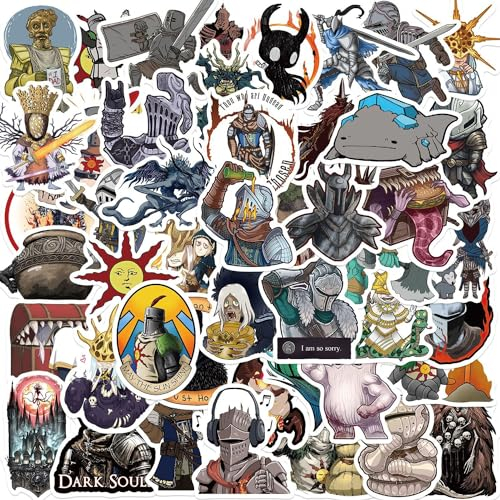 DARK SOULS Sticker Set Aufkleber Kinder Teenager 50 Stück DARK SOULS Wasserfeste Vinyl Decals Laptop Skateboard Koffer Helm Auto Fahrrad Handy Motorrad Fahrrad Scrapbook Mitgebsel Tagebuch Tassen