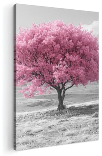 MuchoWow© Leinwandbilder Wall Art Decoration Bilder für die Wand - Natur | 40x60 cm - Schlafzimmer Deko Canvas Painting Wanddekoration Wohnzimmer Baum - Rosa - Schwarz und weiß