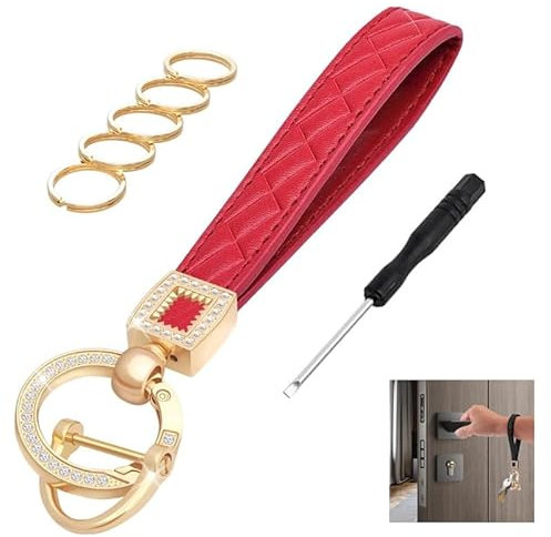 Porteclés en cuir Véritable pour Homme et Femme Accessoires en Métal pour Hommes et Femmes Porte Clef Cuir Tressée avec Anneau Alliage Porte-Clés，Convient aux clés de Bureau à Domicile (rouge)