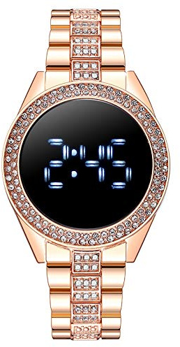 Montre NuméRique pour Femme Homme Couple, Montre De Sport Mode avec Cadran Diamanté, Montre Bracelet Analogique Acier Inoxydable