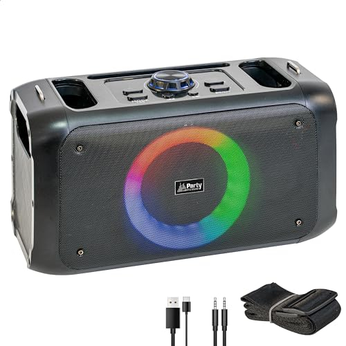 Party Light & Sound - PARTY-STREET1 - Enceinte, baffle de 100W sur batterie rechargeable - Bluetooth, USB, Micro-SD, Aux et entrée Micro - TWS - LED ring sur la face avant - Bandoulière de transport