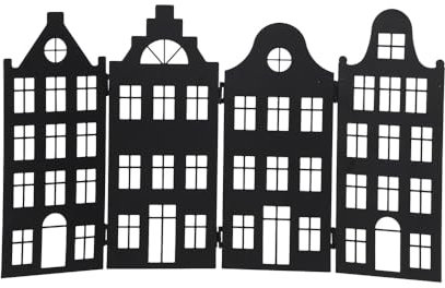 Fensterparavent Houses schwarz Dekoleiste mit Häusern aus Metall Haussilhouette