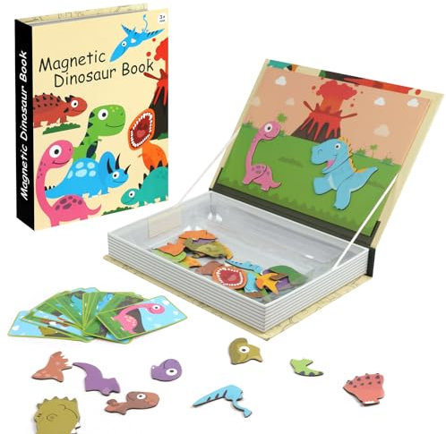 Aolso Magnetpuzzles für Kinder, 3–5 Jahre Magnetspiel, Dinosaurier Magnetpuzzles, Tierpuzzlebuch für Kleinkinder, Reisespiele und Reisespielzeug, Lernmagnet-Geschenk für den Roadtrip