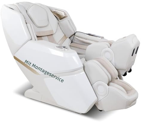 Aspria Space Walk 3D Massagesessel mit Wärmefunktion, Zero Gravity Liegefunktion, Shiatsu, 3D Surround-Sound, Ganzkörpermassage, Körperscan (Weiß mit Aufbauservice)