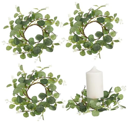 Hoement 4 Stück Blumenkerzenringe Aus Kunststoff Eukalyptuskränze 8cm Dekoration Für Kerzenhalter Tischdeko Bei Hochzeiten Und Feiern