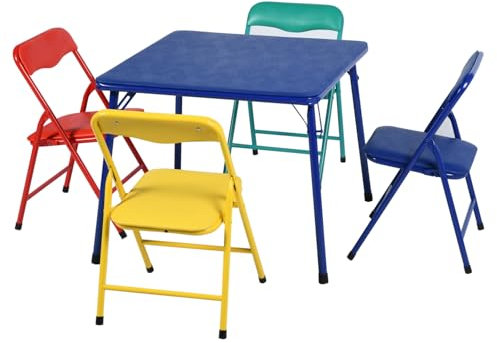 Homy Casa Kinder-Klapptisch und 4 Stühle, Mehrfarbig, 5-teilig, faltbar, leicht, Tisch und Stuhl-Set für Kunst, Spielen, Handwerk, Aktivität, Kindertisch für Kindertagesstätte, Klassenzimmer, Zuhause