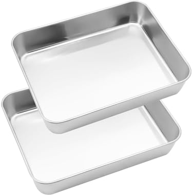 Seahelms 2 Pcs Baking Tray Small Deep Oven Tray 26x20x5cm Stainless Steel Baking Sheet Pans Rectangle Cake Tin for Baking Brownie,Lasagna, Healthy & Non Toxic, Mirror Finished & Dishwasher Safe