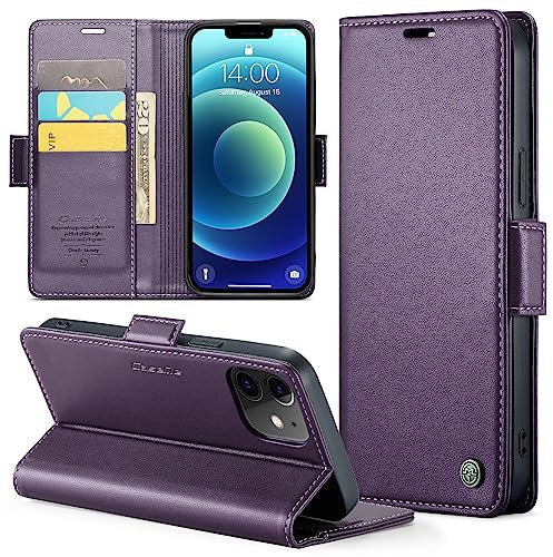 Rerzoiro for iPhone 12/12 Pro Case, Premium PU Leather Wallet Case Flip Cover with [RFID Blocking][Card Holder][Stand Function] Shockproof Protective for iPhone 12 Pro/12, Purple