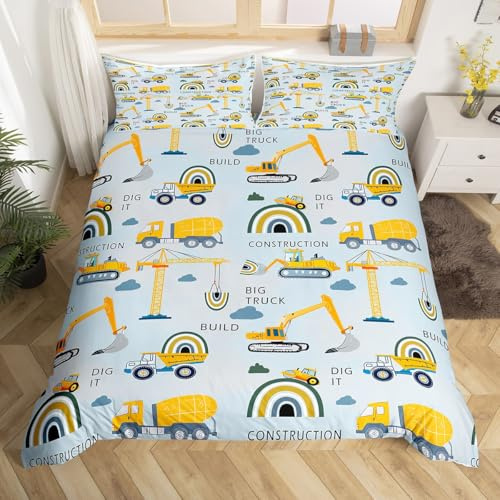 Homemissing Bagger Bettbezug, 140 x 200 cm, Ingenieurwesen, Auto, Bettwäsche, weich, Ausrüstung, LKW, Bettwäsche-Set, Cartoon, Baustelle, Auto, Bettwäsche