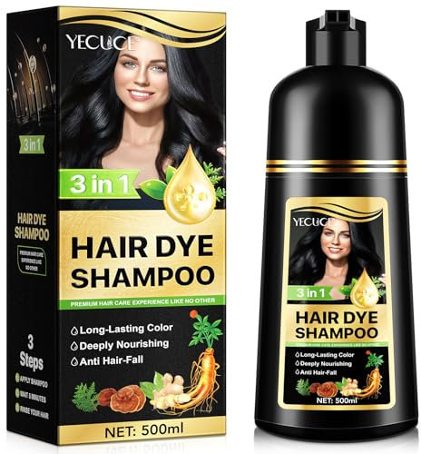 Champú Colorante Negro 500ml, Acondicionador 3 En 1 Color Duradero Tratamiento Nutritivo Profundo AnticaíDa, FóRmula A Base De Plantas Para Hombres Y Mujeres