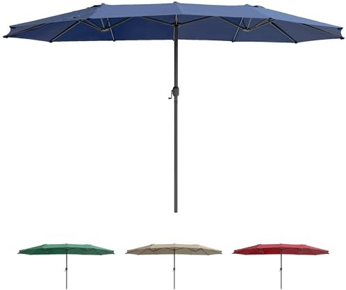 TECYFNTLN Parasol de terrasse rectangulaire de 4 m avec cadre en acier revêtu par pulvérisation : pare-soleil double face pour piscine familiale et jardin, protection UV, pour extérieur, terrasse