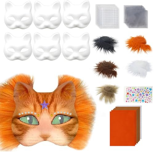 YIMINI 10 Stück Katzenmasken Zum Bemalen, Masken Basteln, Katzenmasken Zu Malen Filz, Katzen Maske, Maske Kunsthandwerk Kit, Therian Mask, Für Halloween, Party, Maskerade, Cosplay